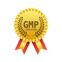 GMP Good Manufacturing Practice certified round stamp. Vector background. Vector logo