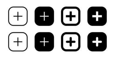 Add icon vector in black square. Social media plus insert button