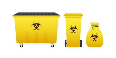 Barrels, wastebasket of biohazard waste, Radioactive waste on white background. Vector stock illustration