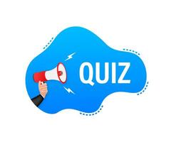 Megaphone label with quiz. Megaphone banner vector