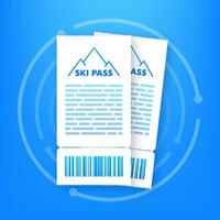 Ski pass. ski lift ticket. Mountain background vector. Isolated flat vector illustration.