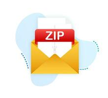 Download ZIP button. Downloading document concept. File with ZIP label and down arrow sign. Vector illustration