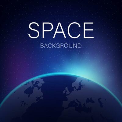 Dawn from space. Dawn from space. Rising sun behind the earth. Vector stock illustration