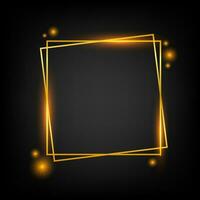 Vector golden frame with lights effects. Rectangle banner. Glowing magic frame. Vector stock illustration.