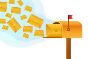 Envelope with a newsletter concept. Open message with the document. Subscribe to newsletter concept. Vector stock illustration