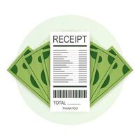 Receipt icon in a flat style isolated on a colored background. Invoice sign. Bill atm template or restaurant paper financial check. Vector illustration.