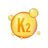 Vitamin K2 gold shining icon. Ascorbic acid. Vector illustration.