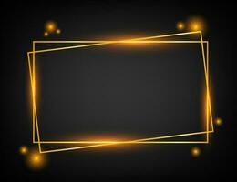 Vector golden frame with lights effects. Rectangle banner. Glowing magic frame. Vector stock illustration.