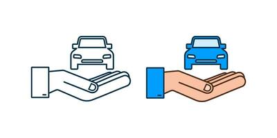 Hand holding car, great design for any purposes. Cartoon vector illustration