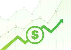 Profit money or budget. Cash and rising graph arrow up, concept of business success. Capital earnings, benefit. Vector stock illustration