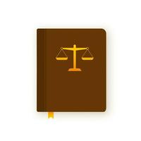 Justice scales and wood judge gavel. Wooden hammer with law code books. Vector stock illustration