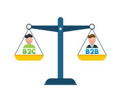 B2C vs B2B balance on the scale. Balance on scale. Business Concept. Vector stock illustration