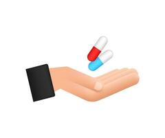 Capsule pills in hands. Realistic pills blister with capsules on white background. Vector illustration