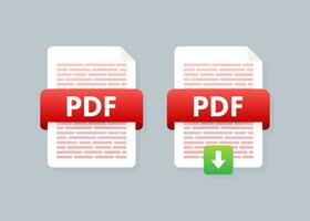 Download PDF button. Downloading document concept. File with PDF label and down arrow sign. Vector illustration