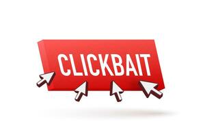 Clickbait red button. Hand click icon symbol. Cursor arrows, push button. Vector stock illustration