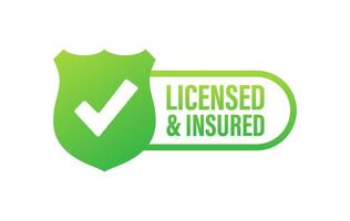 licensed and insured vector icon with tick mark and shield.