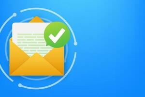 Opened envelope and document with green check mark. Verification email. Vector illustration