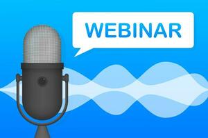 Webinar Icon, flat design style with blue play button. Vector illustration