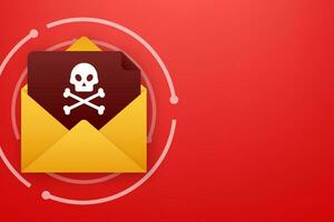 Red email virus. Computer screen. virus, piracy, hacking and security, protection Vector stock illustration