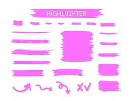 Pink Highlighter Marker Strokes. Yellow watercolor hand drawn highlight set. vector