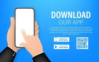 Download page of the mobile app. Empty screen smartphone for you app. Download app. Vector stock illustration.