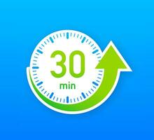 The 30 minutes, stopwatch vector icon. Stopwatch icon in flat style, timer on on color background. Vector illustration