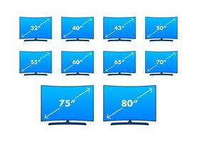 Monitor or TV with different diagonal sizes. Flat vector illustration.