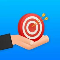 Target with an arrow on hands flat icon concept market goal vector picture image. Concept target market.