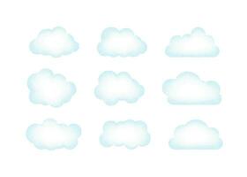 conjunto de azul cielo, nubes nube icono, nube forma. conjunto de diferente nubes colección de nube icono. vector ilustración