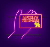 Loyalty program in neon style. Discount coupon. 3d coupon reward. Discount, loyalty program, promotion. vector