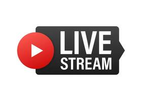 Live stream flat logo   red vector design element with play button. Vector illustration.