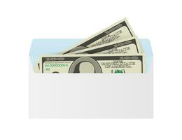 Some dollar bills in white envelope. Send money concept. Vector illustration. Vector illustration