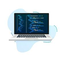 Vector laptop coding pattern. Web developer, design, programming. Laptop screen code. Vector illustration