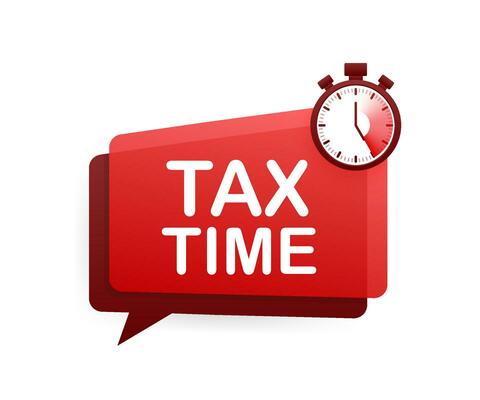 Tax Time red label on white background. Vector stock illustration.