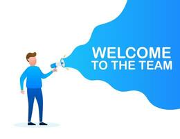 Hand Holding Megaphone with Welcome to the team. Megaphone banner. Web design. Vector stock illustration