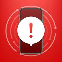 alerta mensaje móvil notificación. peligro error alertas, teléfono inteligente virus problema o inseguro mensajería correo no deseado problemas notificaciones vector ilustración