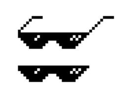 Set of pixel glasses in art style 8 bit. Thug life. Internet meme. Vector stock illustration.