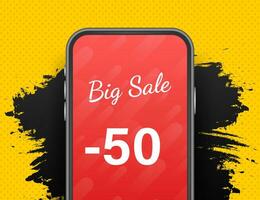 Sale offer concept for mobile. Big Sale on mobile phone for online marketing with messenger. Modern flat style vector illustration