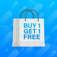 Buy 1 Get 1 Free, sale tag, banner design template. Vector illustration.