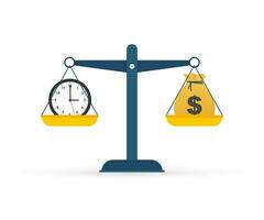 Time is money on scales icon. Money and time balance on scale. Vector stock illustration