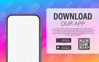 Download page of the mobile app. Empty screen smartphone for you app. Download app. Vector stock illustration.