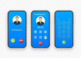 Smartphone with incoming call on display. Incoming call. Vector stock illustration