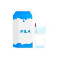 Glass of milk and straw. Dairy product with vitamins. Vector illustration