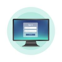 Login page on computer screen. Pc and online login form, sign in page. User profile, access to account concepts. Vector stock illustration.