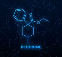 Pethidine concept chemical formula icon label, text font vector illustration.