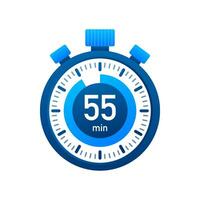 The 55 minutes, stopwatch vector icon. Stopwatch icon in flat style, timer on on color background. Vector illustration