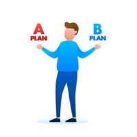 Man choosing between two options. Plan A nad B. Vector stock illustration