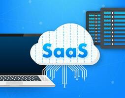 SaaS   Software as a service. Cloud sevice, synchronize. Vector illustration