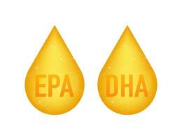 EPA, DHA Vector Drops Set. Omega Three. Organic Vitamin. Vector illustration