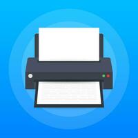 Flat printer icon. printer with paper a4 sheet and printed text document. Vector illustration.